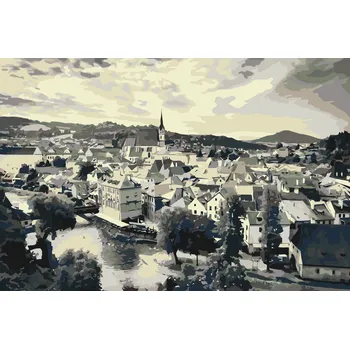 Malování podle čísel - Český Krumlov v odstínech šedi Velikost: 40x60cm, Rámování: Pouze srolované plátno