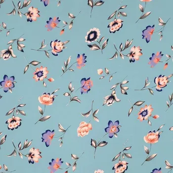 Šatovka N5857 krep modrošedá, lososovo-lila květy, š.150