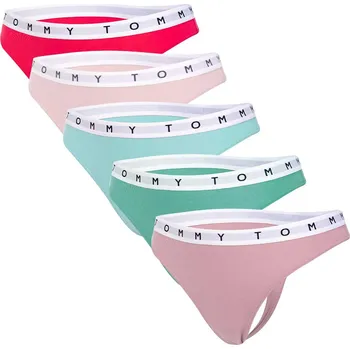 Kalhotky TOMMY HILFIGER DÁMSKÁ TANGA 5KS THONG GREEN/PINK/MINT/BEIGE UW0UW03577 0XU Velikost: XS