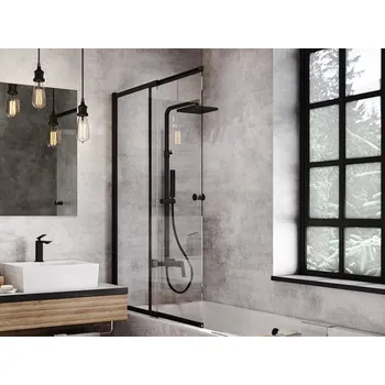 Vanová zástěna BESCO EASY SLIDE BLACK, vanová zástěna 100 × 150 cm, černá barva, čiré sklo BCEASL100BC