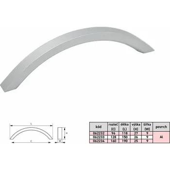 EMA 160/194 úchytka Al (Madlo rukojeť úchytka kování na zásuvky pro šuplík )