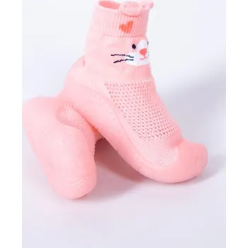 Dívčí bačkory YO Ponožkoboty capáčky barefoot bosé OBO-0175 růžové lososové s kočičkou VZDUŠNÉ bačkůrky ponožky s gumovou stélkou velikost: 23