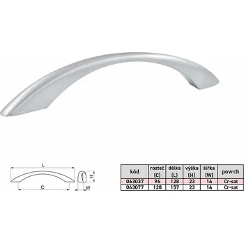 Nábytkové kování ELEN 128mm úchytka CHROM-SATIN (Madlo úchytka kování na zásuvky pro šuplík )