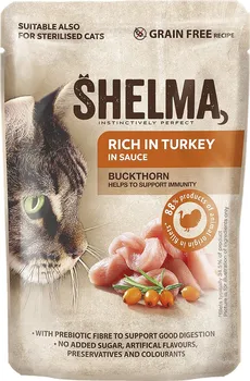Krmivo pro kočku Shelma Cat krůtí s rakytníkem v omáčce 85 g