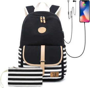 Městský batoh Topbags Canvas Stripes With Pocket černý