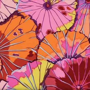 Free Spirit Kaffe Fassett Lotus Leaf červená květovaná vícebarevná bavlněná látka patchwork