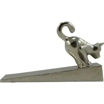 Stříbrná antik kovová dveřní zarážka kočka - 15*4*9cm