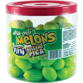 Cukrovinka Žvýkačky FINI MEGA 18 g MELOUNY (dóza 75 ks) (Macedonia Fruits MEGA žvýkačky s náplní, balení box 75 ks)