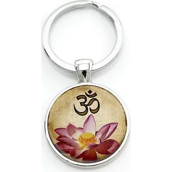 Přívěšek na klíče kovový Mandala Lotosový květ se znakem ÓM