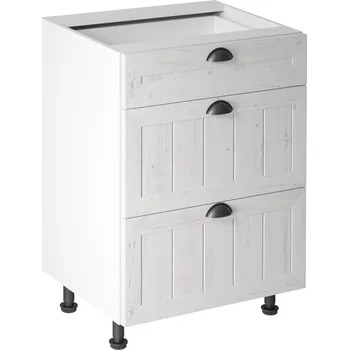 Kuchyňská skříňka Tempo Kondela Spodní skříňka se třemi šuplíky D60S3, bílá / sosna andersen, PROVANCE