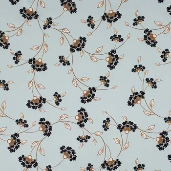 Satén N5842 kreš světle modrý, béžovo-černý vzor, š.150