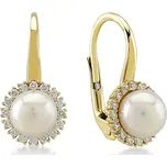 Lillian Vassago Zlaté patentové náušnice s říční perlou a zirkony LLV22-GER103
