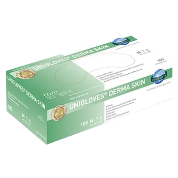 Vyšetřovací rukavice UNIGLOVES Latexové rukavice Derma Skin bez pudru, 100 ks Velikost: XS