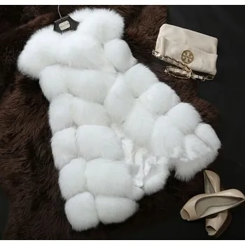 Dámský kožich - vesta prošívaný umělá kožešina Barva: Bílá, Velikost: 4XL