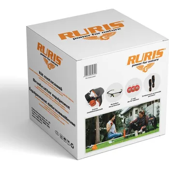 RURIS Sada pomůcek ke křovinořezu (multifunkční sluchátka se štítem, brýle, ochrana nohou, žací lanka)