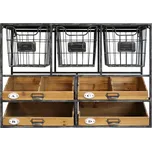 Černá antik kovovo - dřevěná nástěnná polička s košíčky Shain - 71*18*50cm