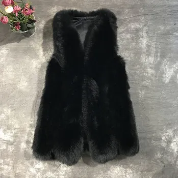 Dámská vesta Asymetrická kožušinová vesta plyšový kožuch bez rukávov Barva: Černá, Velikost: 3XL