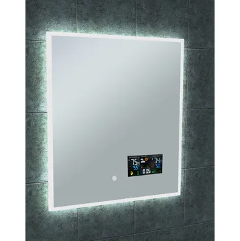 Zrcadlo LED koupelnové zrcadlo s počasím a barometrem 60 x 65 cm
