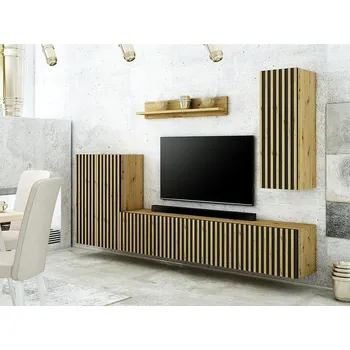 Obývací stěna Obývací Stěna Trend Lamele Ust2 Dub Artisan/Černá