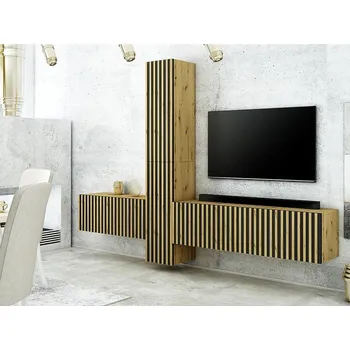 Obývací stěna Obývací Stěna Trend Lamele Ust16 Dub Artisan/Černá