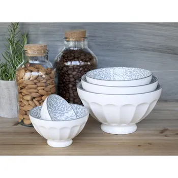 Set 5ks bílá porcelánová miska se šedými detaily uvnitř Arés - Ø15*9 cm