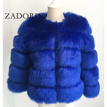 Dámská bunda Dámský kožich zimní bunda chlupatý s 3/4 rukávy Barva: Modrá, Velikost: 4XL