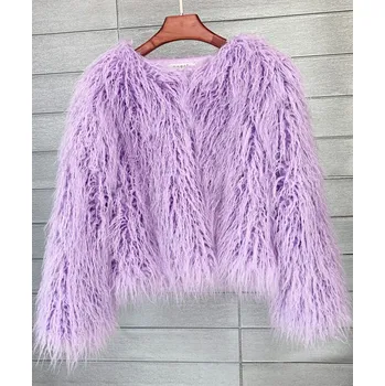 Boho kožich bunda kožešinová s dlouhým rukávem Barva: Purpurová, Velikost: 5XL