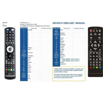 Dálkový ovladač General SENCOR SDB-4001, SDB-4002 - dálkový ovladač