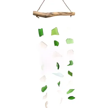 Aw. gifts Zvonkohra z recyklovaného skla + dřevo zelená a bílá 1ks