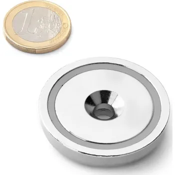 Dekorativní magnet SOLLAU Neodymová magnetická čočka se středovou dírou a sražením 42x6,5x9 mm