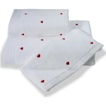 Ručník Dárková sada malých ručníků MICRO LOVE, 3 ks - Bílá / červené srdíčka, Soft Cotton