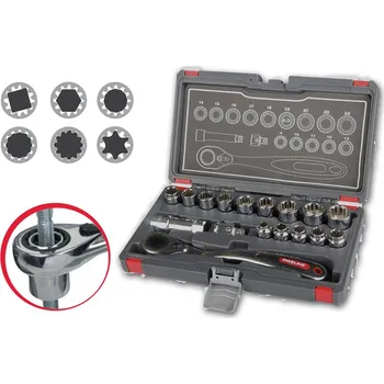 Gola sada Sada univerzálních průchozích hlavic 17 dílná SPLINE 8-24 mm