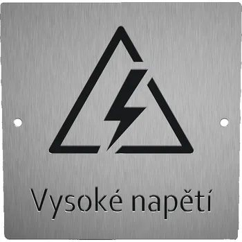 Domovní cedule Nerezový piktogram VYSOKÉ NAPĚTÍ 1b Rozměr: 10 x 10 cm
