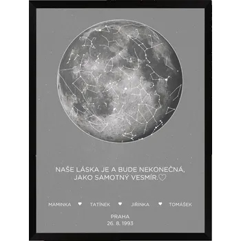 Plakát Plakát s hvězdnou oblohou - měsíc světlý Rozměr plakátu: A3 (29,7 x 42 cm), Rámeček: Černý rámeček, Počet osob, Text: 3-4 osoby zobrazený text