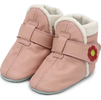 Capáčky CAROZOO Kožené capáčky zimní růžové 18-24 měsíců Růžová 22,5