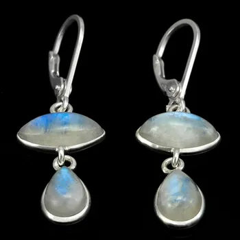 Náušnice Stříbrné náušnice (Ag 925/1000) s bílým měsíčním kamenem QAA, závěs cca 22 mm (ME3751U)