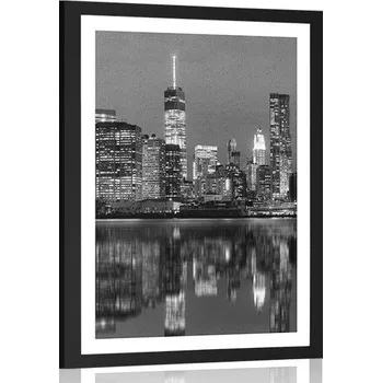 Plakát Dovido Plakát s paspartou odraz Manhattanu ve vodě v černobílém provedení