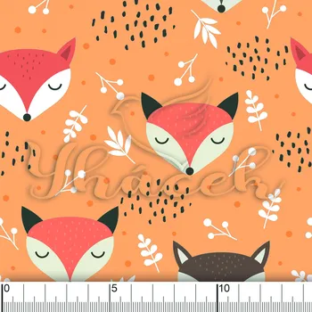 Zakázkový tisk, softshell, kočárkovina... Spící lišky na oranžové Látky k tisku: Microfirba