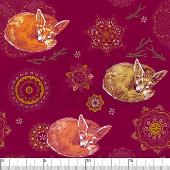 Zakázkový tisk, softshell, kočárkovina... Schoulené lišky na bordó Látky k tisku: Fleece