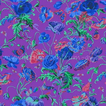 Free Spirit Kaffe Fassett August 2022 Louka Purple květovaná vícebarevná bavlněná látka patchwork