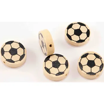 Dětské navlékací korálky Dřevěný korálek na dudlík - fotbalový míč - světlé dřevo, černá - průměr 1,9 cm