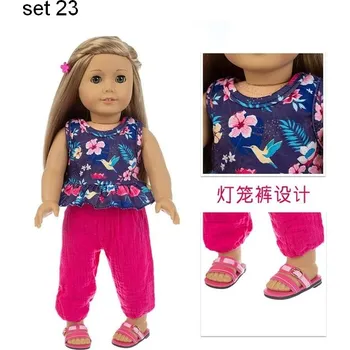 Sety oblečků pro Baby Born a American girl Set: set 23 - květinová halenka + červené kalhoty