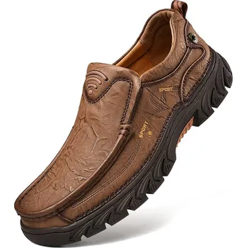 Pánské mokasíny Kožené pánské boty nazouvací s prošíváním Barva: Tmavě Hnědá, Velikost: 41