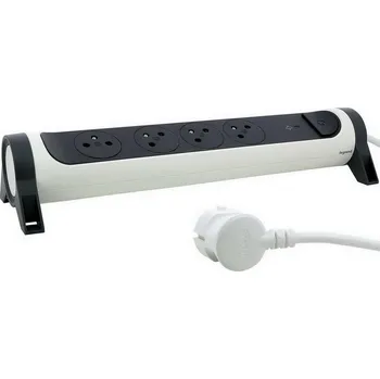 vypínač PRODLUŽOVACÍ PŘÍVOD 4X2P+T PŘEP. OCHRANA VYP/ZAP KABEL 1,5M BÍLÁ/TMAVĚ ŠEDÁ