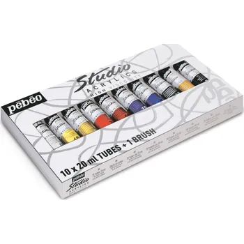 Speciální výtvarná barva Pébéo Akrylové barvy Studio Acrylic sada 10 x 20 ml + štětec