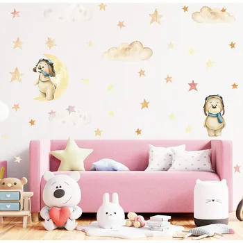 Samolepící dekorace Samolepka na zeď "Medvídci s hvězdičkami" 90x69cm