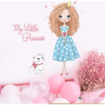 Samolepící dekorace Samolepka na zeď "Princezna s kočičkou" 52x60cm