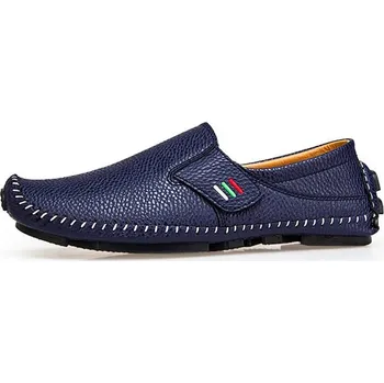 Pánské mokasíny Letní loafers pánské kožené boty s prošíváním a pruhy Velikost: 43, Barva (Varianta): 189 modrá