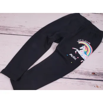 Dívčí TERMO legíny tepláky elasťáky Sezon tm. modré s jednorožcem a duhou teplé velikost oblečení - děti: 128