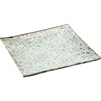 Svícen Tácek na svíčku stříbrný 12x12x1 cm sklo